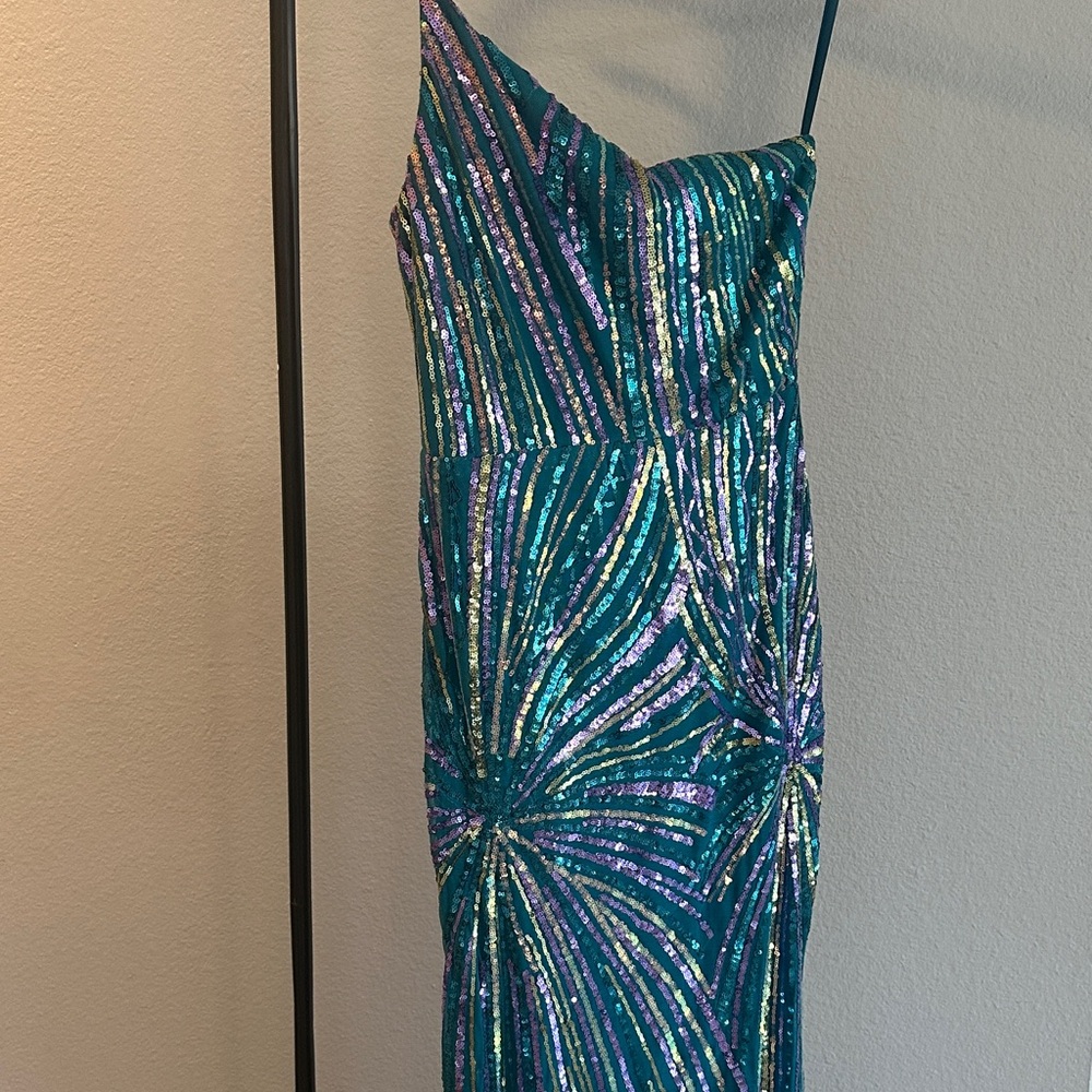 City Studio Teal and Purple Sequin Maxi Dress